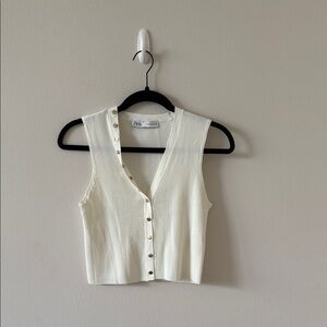 Zara Cream Ribbed Sleeveless Crop Top medium